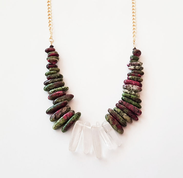 Gemstone Necklace- green & pink color – Elka Belka – Hand made Jewlery